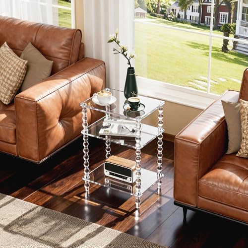 Acrylic Side Table with Beaded Legs - Clear Modern End Table 11.8'' Variation