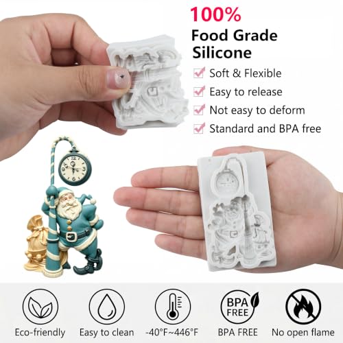 Christmas Santa Claus Silicone Fondant Mold – Vintage Clock Style K