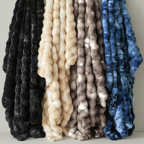 BEDELITE Tie-Dye Khaki Faux Fur Bubble Throw Blanket 50x60 for Couch & Home