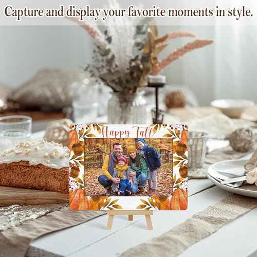 Happy Fall Picture Frame, Thanksgiving Gifts Wooden Photo Frame with Easel, 4x6 Autumn Pumpkin Picture Frames for Tabletop Display Photo Insert - J03
