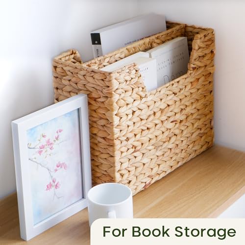 Wicker Magazine Basket Water Hyacinth Handwoven Storage Organizer