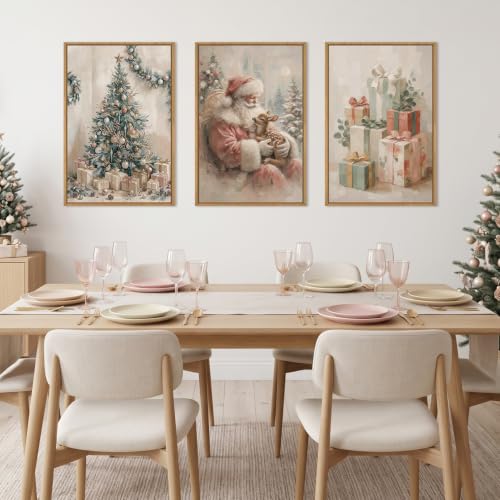 HLNIUC Vintage Christmas Canvas Wall Art Santa Claus with Gift, 24x36 Inches