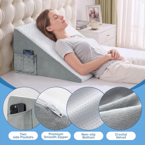 Bed Wedge Pillow 24x24x12 Inch - Cooling Support for Acid Reflux & Snoring - Blue - Multi-Purpose Relief