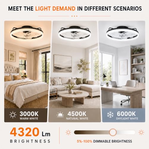 Amceiling 20 Inch Black Ceiling Fan with Lights, Easy Install & App Control
