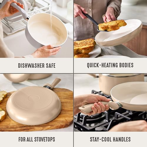 GreenLife 2-Piece Ceramic Nonstick Skillet Set (8" & 10"), Beige Taupe - Induction Compatible
