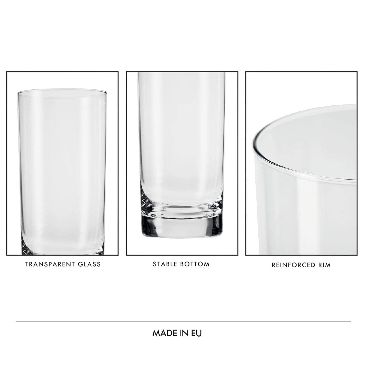 Krosno Highball Glasses, Set of 6, 11.8 oz, Blended Collection, Crystal Glass, Perfect for Everyday, Multipurpose Glasses, Dishwasher Safe, Made in Europe