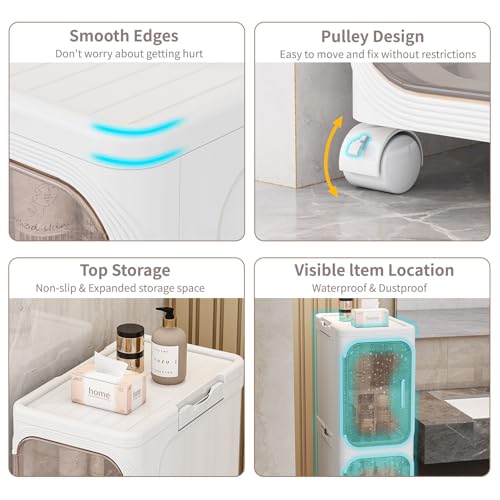 White 5-Tier Slim Bathroom Storage Cabinet - Foldable & Movable