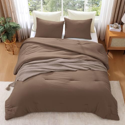 Oversized King Comforter Set - 3 Pieces Brown Soft Bedding - 120"x98"