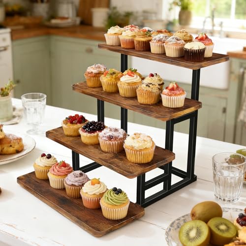 2 Pack Wooden Cupcake Stand 4 Tier Dessert Display Set for Weddings & Parties