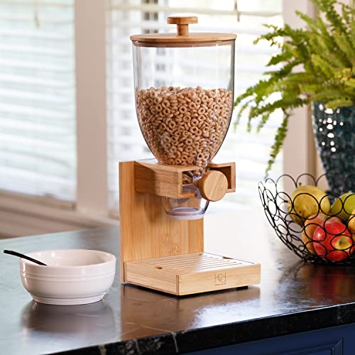 ZevrO 2.2 Cup Dry Food & Cereal Dispenser, BPA-Free Plastic & Bamboo, Brown