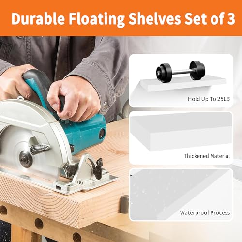 White Floating Shelves Set of 3 - 24 Inch Wall Storage & Display Shelves