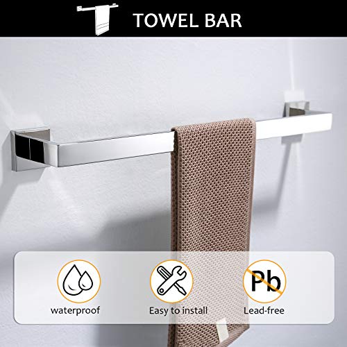 TNOMS Chrome Bathroom Hardware Accessories Set - 5 Pieces Stainless Steel Towel Bar, Holder & Hooks