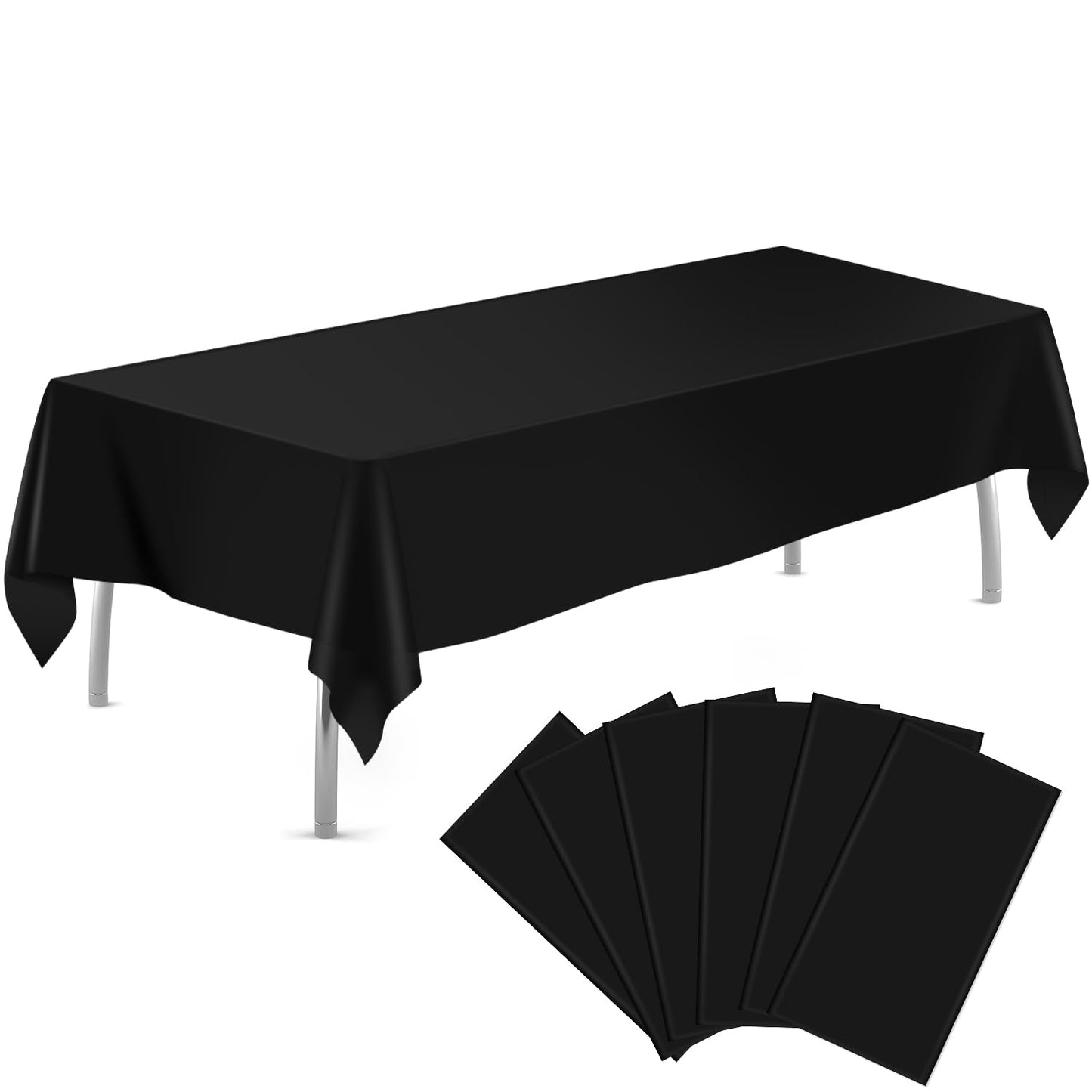 tujol Black 6 Pack Plastic Table Cloth 54" x 108", Disposable Tablecloths Rectangle Table Cover, Plastic Tablecloths for Parties