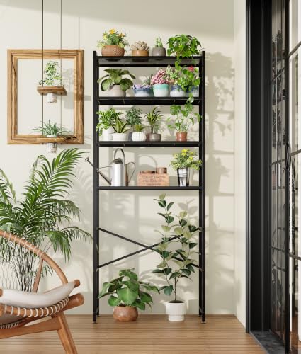 Over-the-Toilet Bathroom Organizer Rack with 4 Tiers, Adjustable Feet - Black