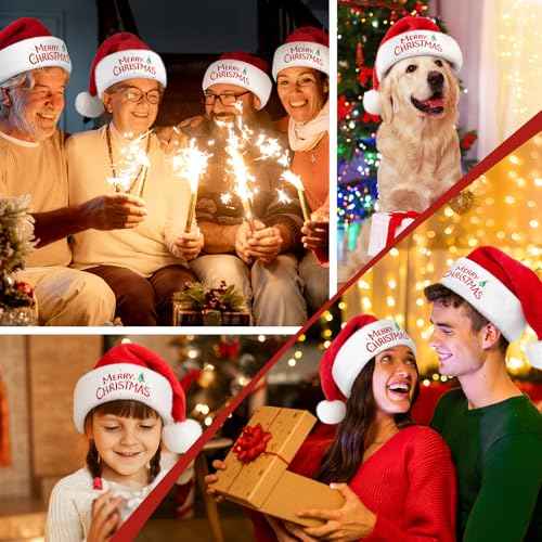 Iioscre Santa Hat Christmas Hats for Adults, Xmas Holiday Unisex Classic Santa Claus Hat for New Year Party