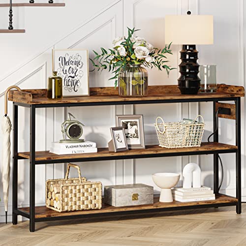 IRONCK Rustic Brown 55-Inch Console Table with Power Outlet & USB Charging Station