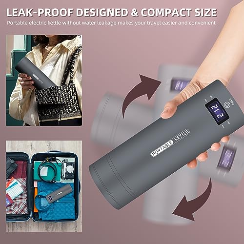 QRAGJBM Grey Portable Electric Travel Kettle 450ml, 4 Temp Settings, Fast Boil