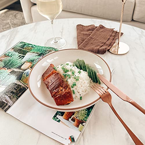 Large Ceramic Pasta Bowl Set of 4 - Vanilla White, 30oz Microwave & Dishwasher Safe