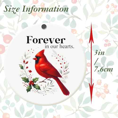 JazSwirl Cardinal Christmas Ornament - 3 Inch Red Ceramic Memorial Tree Decor