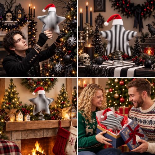 Suncalla Black and White Gothic Star Christmas Tree Topper - Nightmare Variant