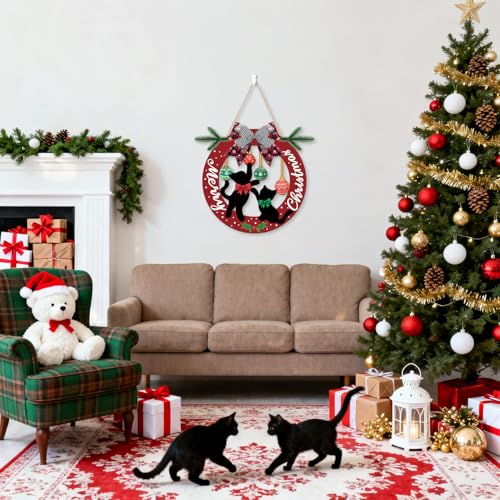 3D Black Cat Merry Christmas Door Sign Wreath Decor 12x12 inch (Variation: Black Cat Merry Christimas)