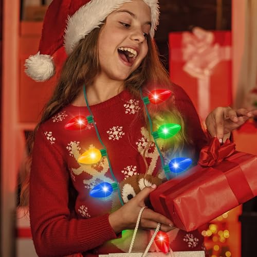 3PCS Christmas Light Necklace, Colorful Glowing Necklace with 9 LED