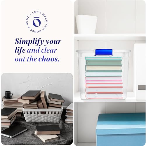 Blue Plastic Storage Bins with Locking Lids - 31 Qt, 4 Pack