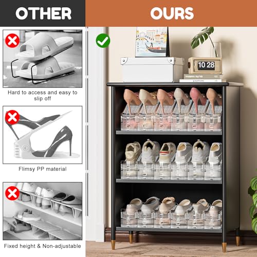 Neprock Transparent Shoe Stacker Set - Space Saving 20 Pack, Adjustable Height, Thickened, Clear Shoe Organizer