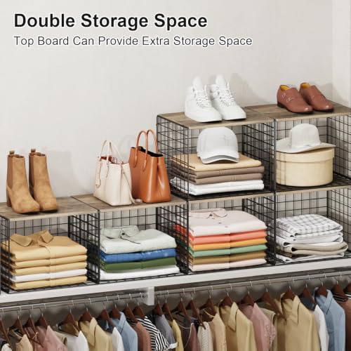 Large Capacity Closet Organizer with Widened Height and Wooden Top Shelf