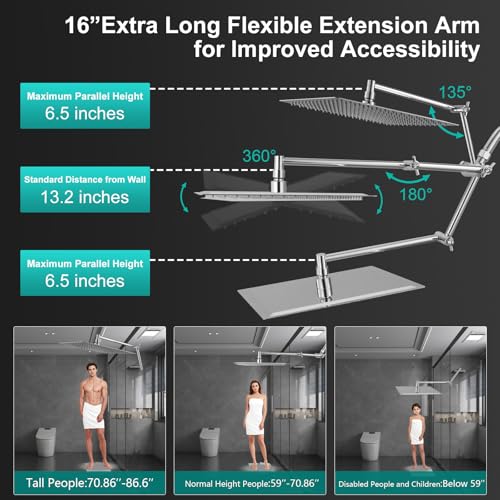 KEBAO 10-Inch All Metal Rain Shower Head & Handheld Spray Combo Chrome, Adjustable Extension Arm