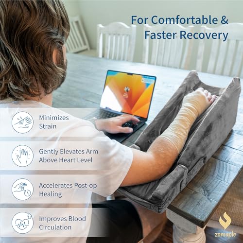 Zomaple Charcoal Grey Arm Elevation Pillow Set with Gel Pack for Wrist & Elbow Recovery