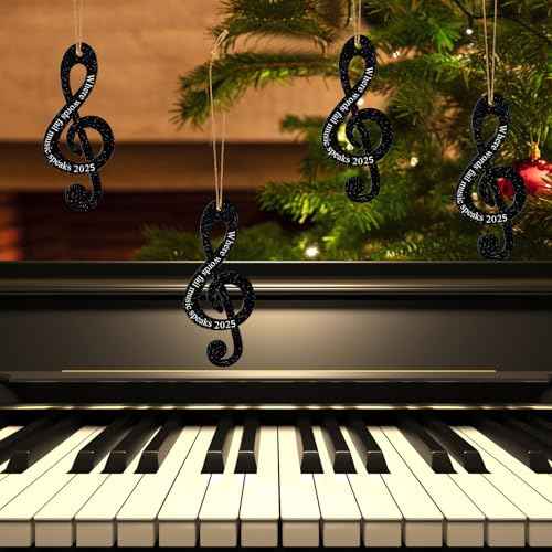 Roowest 12 Pcs 2025 Christmas Music Note Ornaments Treble Clef Hanging Where Words Fail Music Speaks Sign Glitter Acrylic Ornament for Xmas Tree Party Decoration (Black)