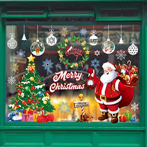 Yusongirl Red Santa Christmas Window Clings - 71PCS Holiday Decor