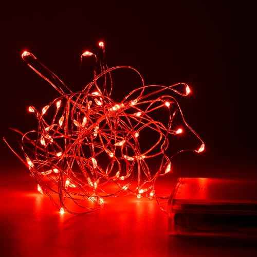 Battery Operated String Lights, Led String Lights with 8 Flashing Modes and 8-16 Hours Timer(1Pcs,Red)