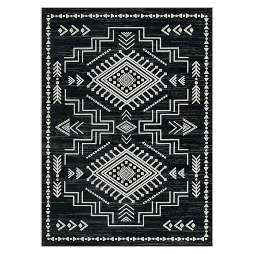 Joydeco Moroccan Boho Black Large 8x10 Area Rugs for Living Room