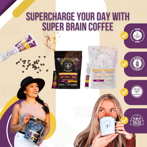 Grateful Earth Instant Mushroom Coffee Pack of 20 with Lion's Mane & Adaptogens