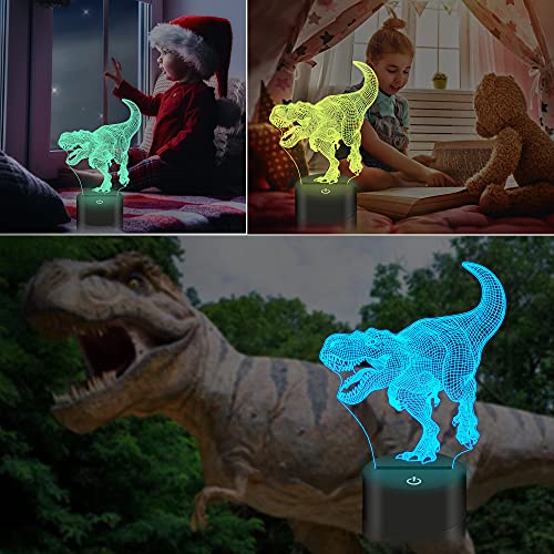 Dinosaur Toys, 3D T-Rex Night Light with Remote & Smart Touch + Timer + 16 Colors Changing Dimmable Dino 3D Lamp Gifts for Boys Kids Age 2 3 4 5 6+ Year Old Boy