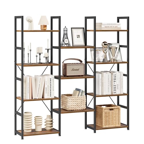 Vintage 4-Tier Bookshelf with 11 Adjustable Shelves - Triple Column Storage