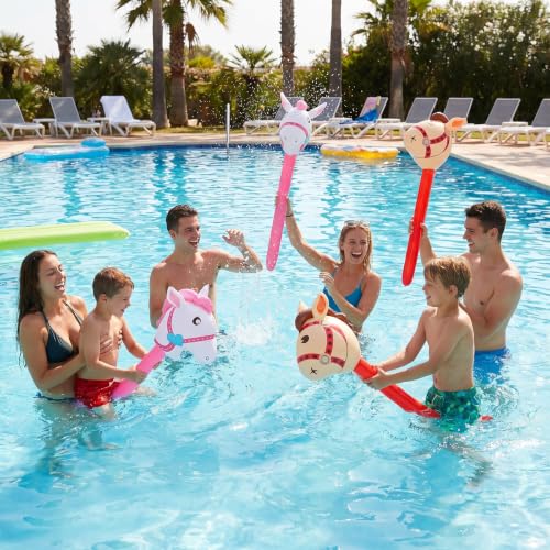 Cakmecwy 12 Pcs Pink Red Inflatable Horse Head Stick - Party Cowboy Western Decoration