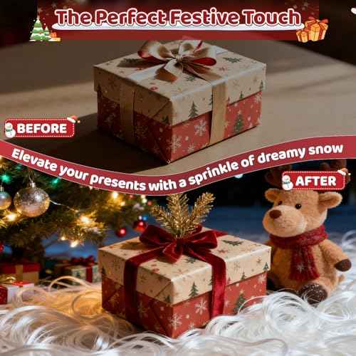 Fluffy Angel Hair Christmas Decorations, Premium Artificial Snow, Winter Wonderland Table Scatter, Fireplace Mantel and Tree Skirt Decor, DIY Holiday Craft Supplies (100g)