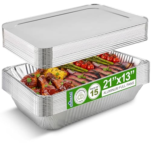 EHOMEA2Z 15 Pack Full-Size Aluminum Roasting & Baking Pans with Lids 21x13x3