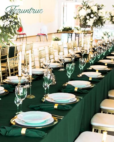 Teruntrue 10 Pack Hunter Green Polyester Tablecloth 60 x 102 Inch for 6ft Tables