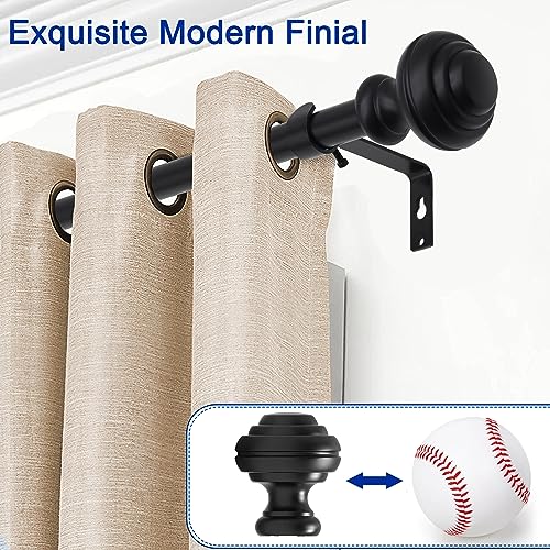 16-84 Inch Black Heavy Duty Adjustable Curtain Rod Set with Finials - 2 Pack