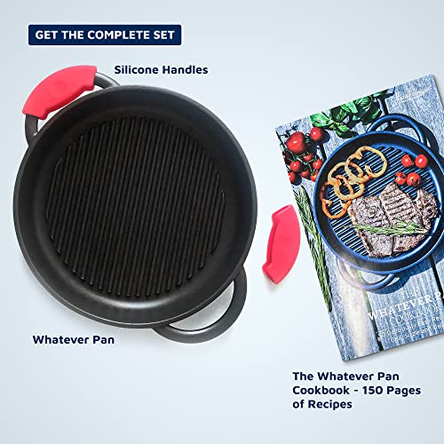 Nonstick Cast Aluminum Grill Pan with Lid - 10.6 Inch Stove Top & Oven Use - Lightweight & Deep Sides - Original