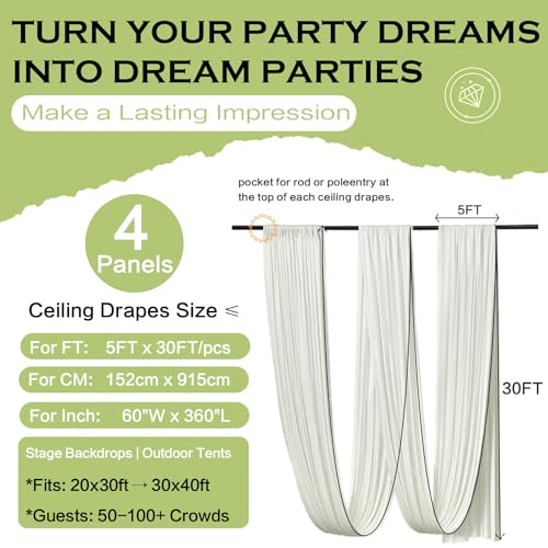 Party Village Ivory Ceiling Drapes 4 Panels 5ft x 30ft Wedding Party Decor