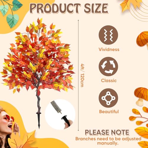 2 Pack 4ft Faux Fall Trees with Spikes - Outdoor Autumn Topiary Decor