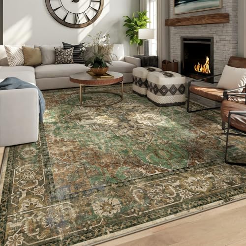 Sage Green 8x10 Area Rug - Non-Slip Floral Living Room & Bedroom Carpet