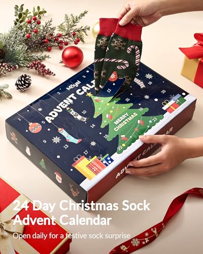 Moyel 24 Pairs Christmas Socks Advent Calendar for Men US 7-13 - Holiday Gift
