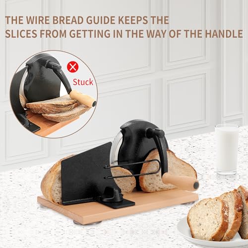 CAWIU Black Sourdough Bread Slicer with Adjustable Thickness & Hand Crank