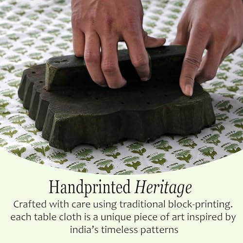 Emerald Green Cotton Tablecloth 70x108 Inch Rectangular Hand Block Print